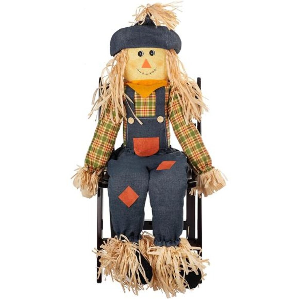 Thanksgiving Sitting Scarecrow Decor Set of 2 Large 50 Inch Boy Girl Couple - Picture 4 of 8